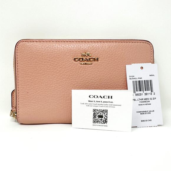 Coach Medium Id Zip Wallet in Shell Pink Leather C4124 - Picture 2 of 9